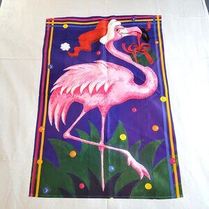 Christmas Pink Flamingo House Flag 28x40 Tropical Santa Hat Large Double Sided